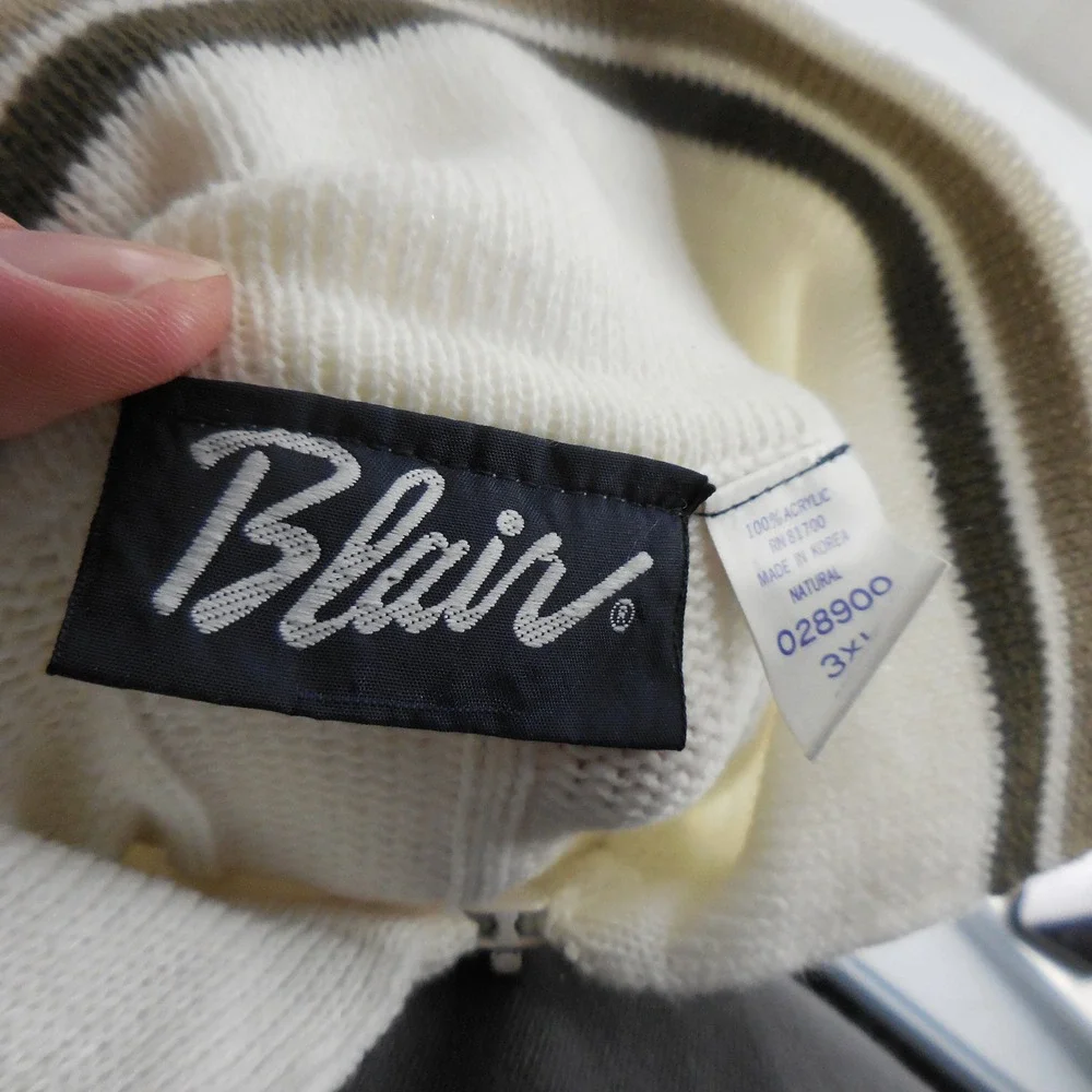 Blair Mens 3XL Full Zip Cable Knit Sweater Natural Cream Mock Neck Vintage 2173
